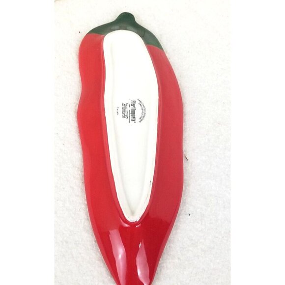 Red Pepper Pier 1 Imports Hand-Painted Ironstone Small Platter large spoon rest - Picture 3 of 8